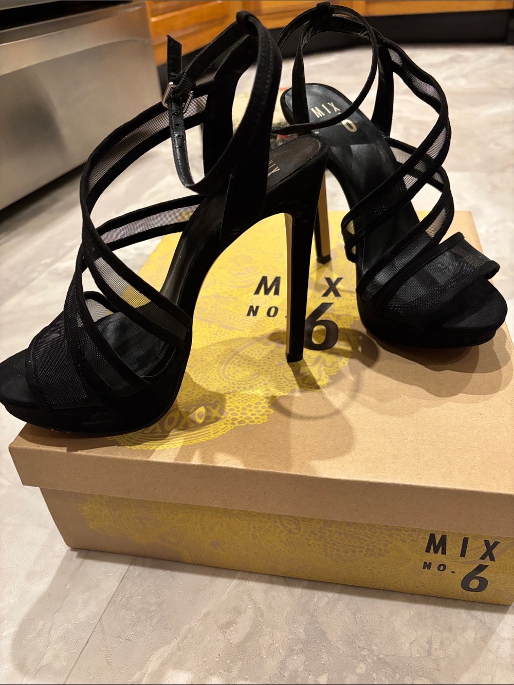 Mix No. 6 Black Strappy Stiletto Sandals